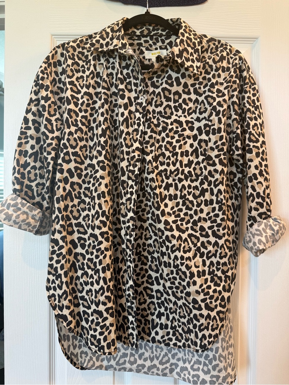 Anthropologie Maeve Beige and Black Leopard Print Button-Up Blouse